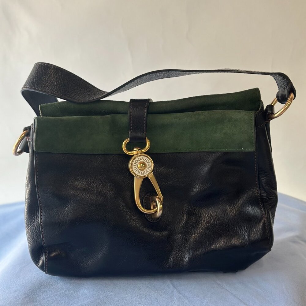 Vintage Dooney & Bourke Suede & Leather Crossbody Bag – Dark Green & Black